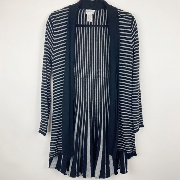 SOFT SURROUNDINGS Black Gray Striped Cashmere Blend Open Cardigan - Pet Size M - Picture 1 of 3